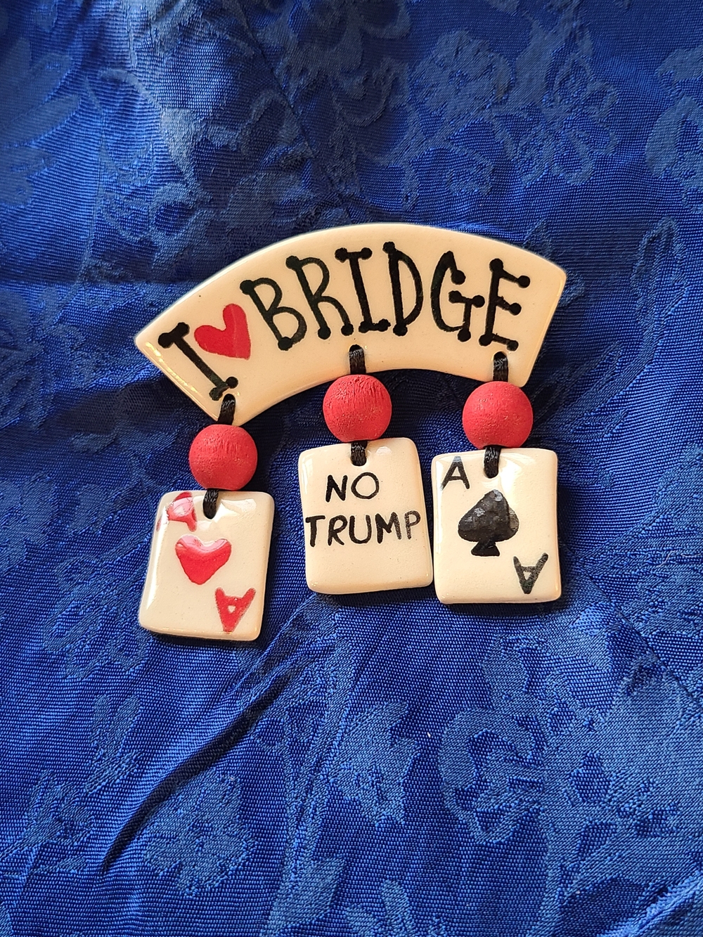 Hand Crafted I ♥ Bridge Ceramic Card Charm in White, Red, Black